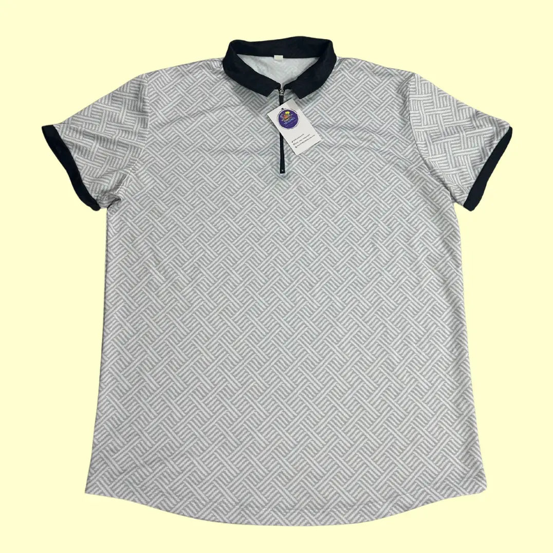 Men’s Geometric Pattern Polo Shirt – Grey & Black