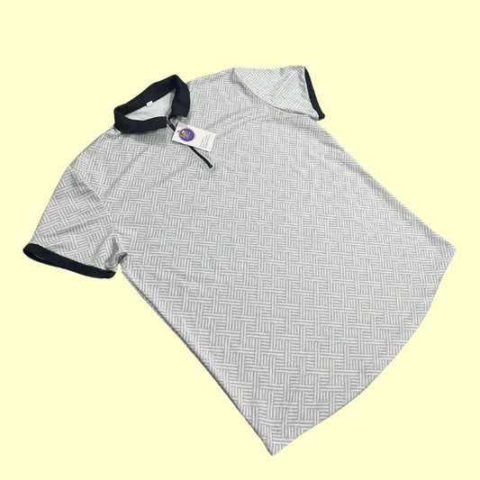 Men’s Geometric Pattern Polo Shirt – Grey & Black