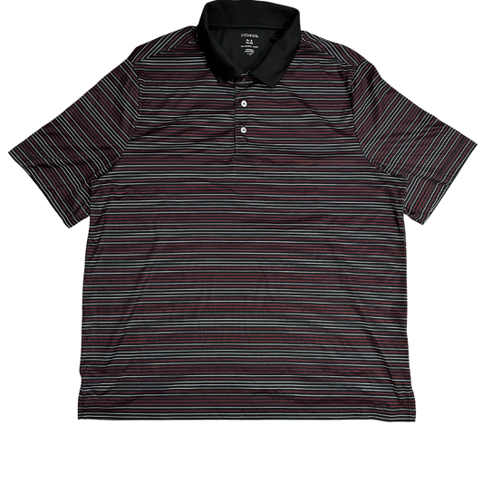 👕 George Striped Performance Polo Shirt – Black & Red