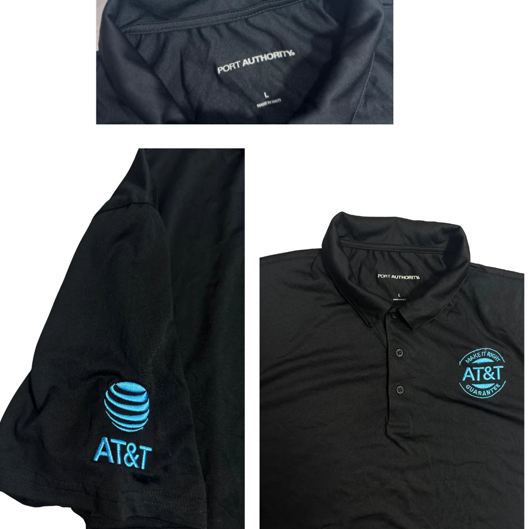Port Authority Black Performance Polo Shirt with AT&T Logo