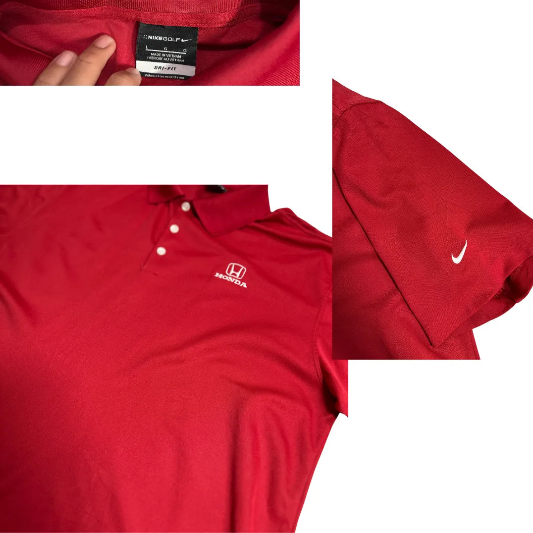 Nike Golf Red Dri Fit Honda Logo Polo Shirt