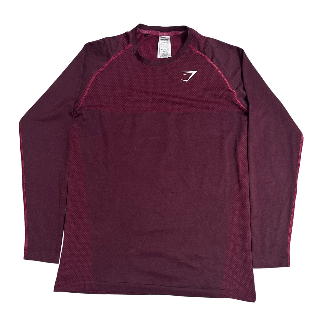 Gymshark® Long Sleeve Performance Tee – Maroon Edition(M)