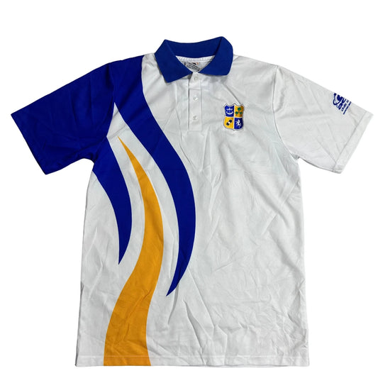 Athletic Club Style Polo Shirt with Contrast Panels 🔵⚪🟡(L)