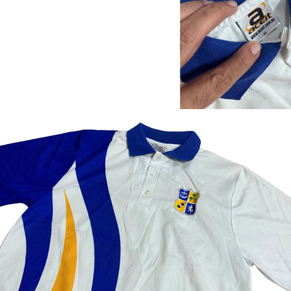 Athletic Club Style Polo Shirt with Contrast Panels 🔵⚪🟡(L)
