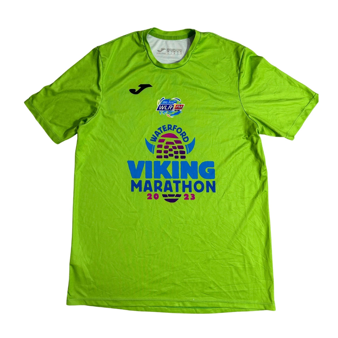 Joma neon green Waterford Viking marathon event sports t-shirt