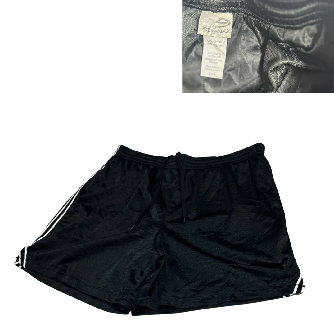 CHAMPION Classic Black Athletic Mesh Shorts with Side Stripes