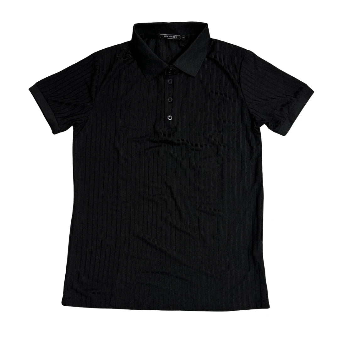 Black Ribbed Polo Shirt 👕