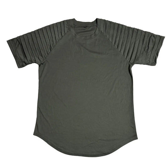 Olive Textured Sleeve Streetwear Tee 🌿