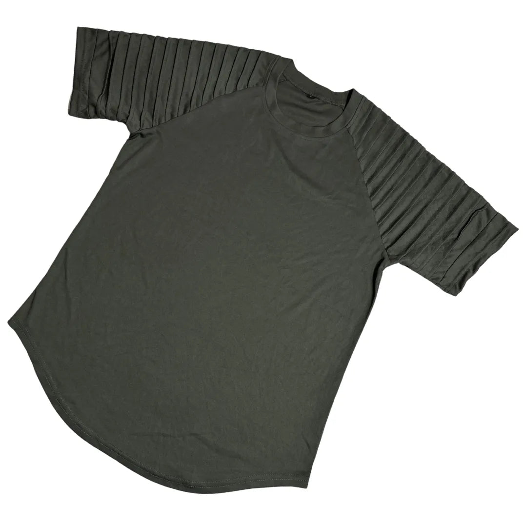 Olive Textured Sleeve Streetwear Tee 🌿