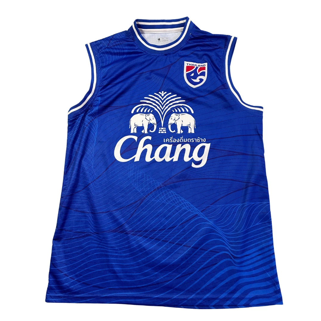 Thailand royal blue and white football sleeveless jersey
