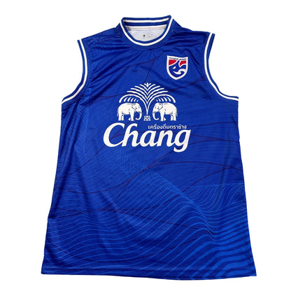 Thailand royal blue and white football sleeveless jersey
