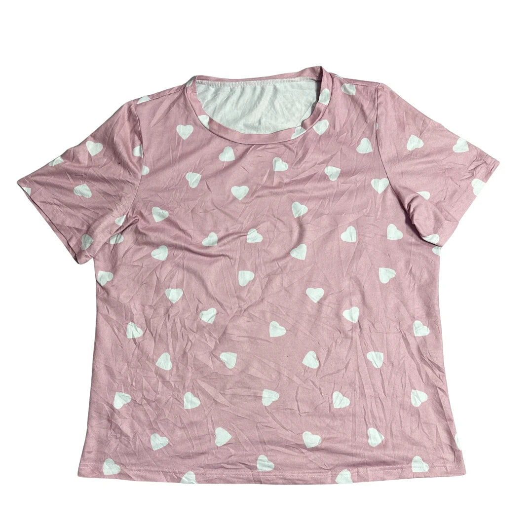 Soft Pink Heart Print Casual T Shirt 💗✨