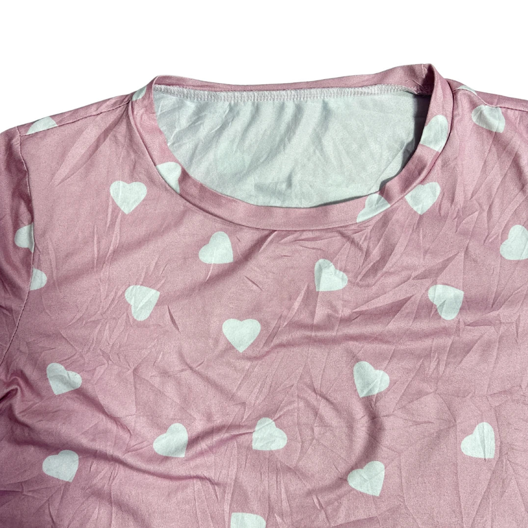 Soft Pink Heart Print Casual T Shirt 💗✨