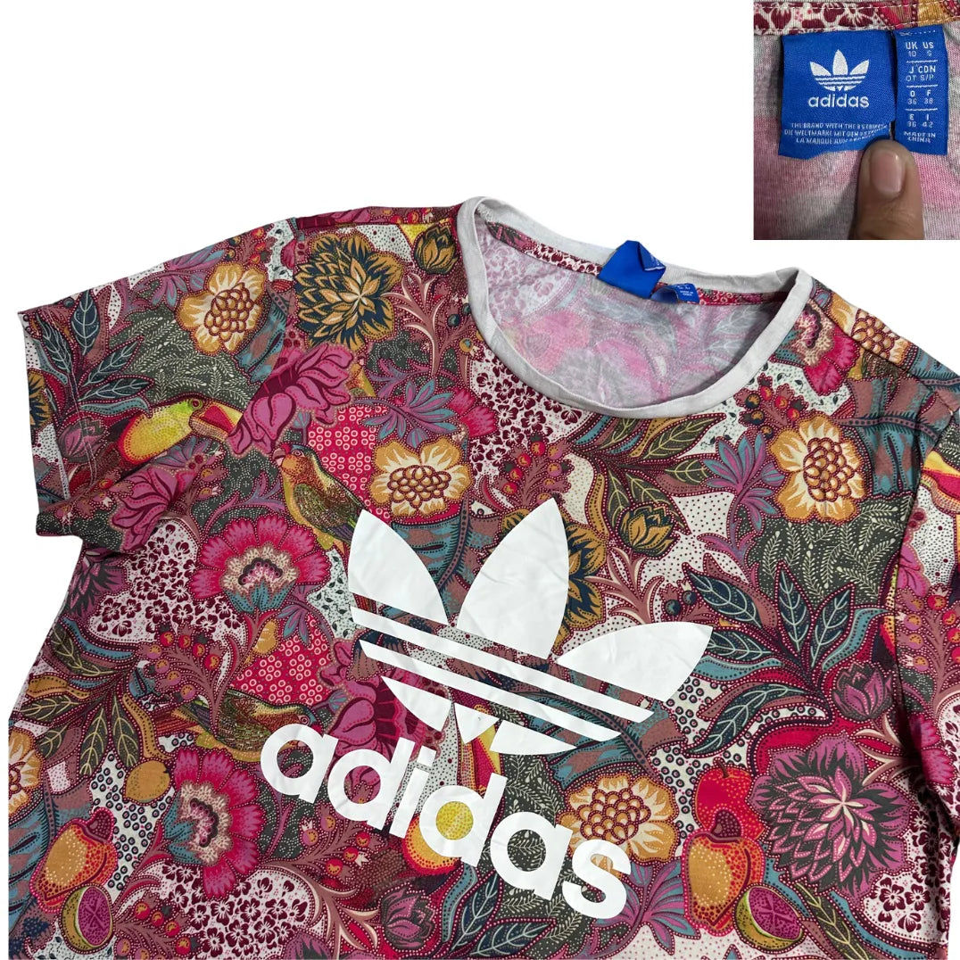 Adidas Originals Floral Print Trefoil T Shirt