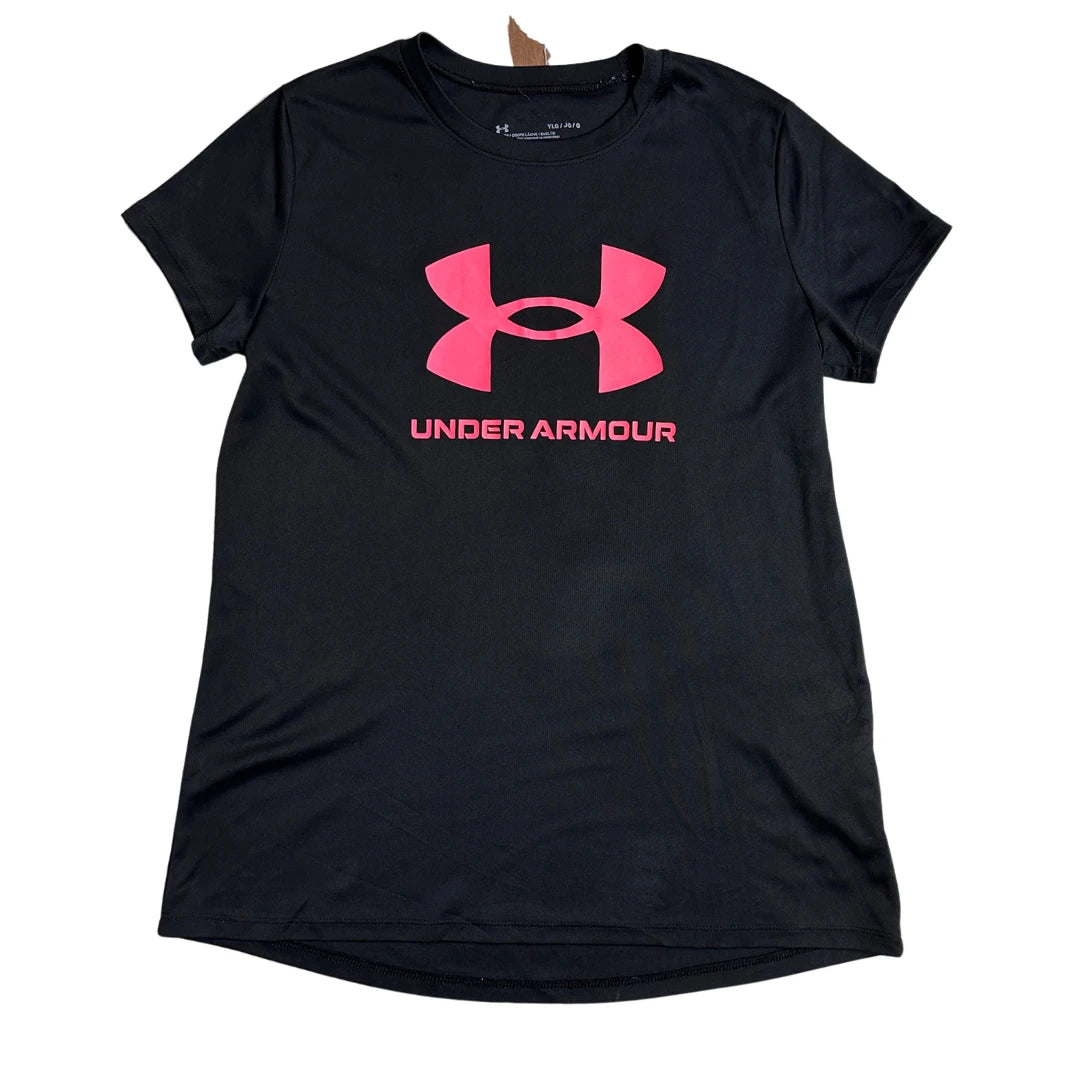 ⚫ Under Armour HeatGear T-Shirt (Black/Pink Logo) – YLG