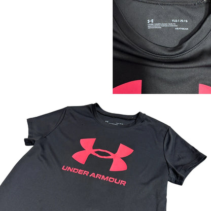 ⚫ Under Armour HeatGear T-Shirt (Black/Pink Logo) – YLG