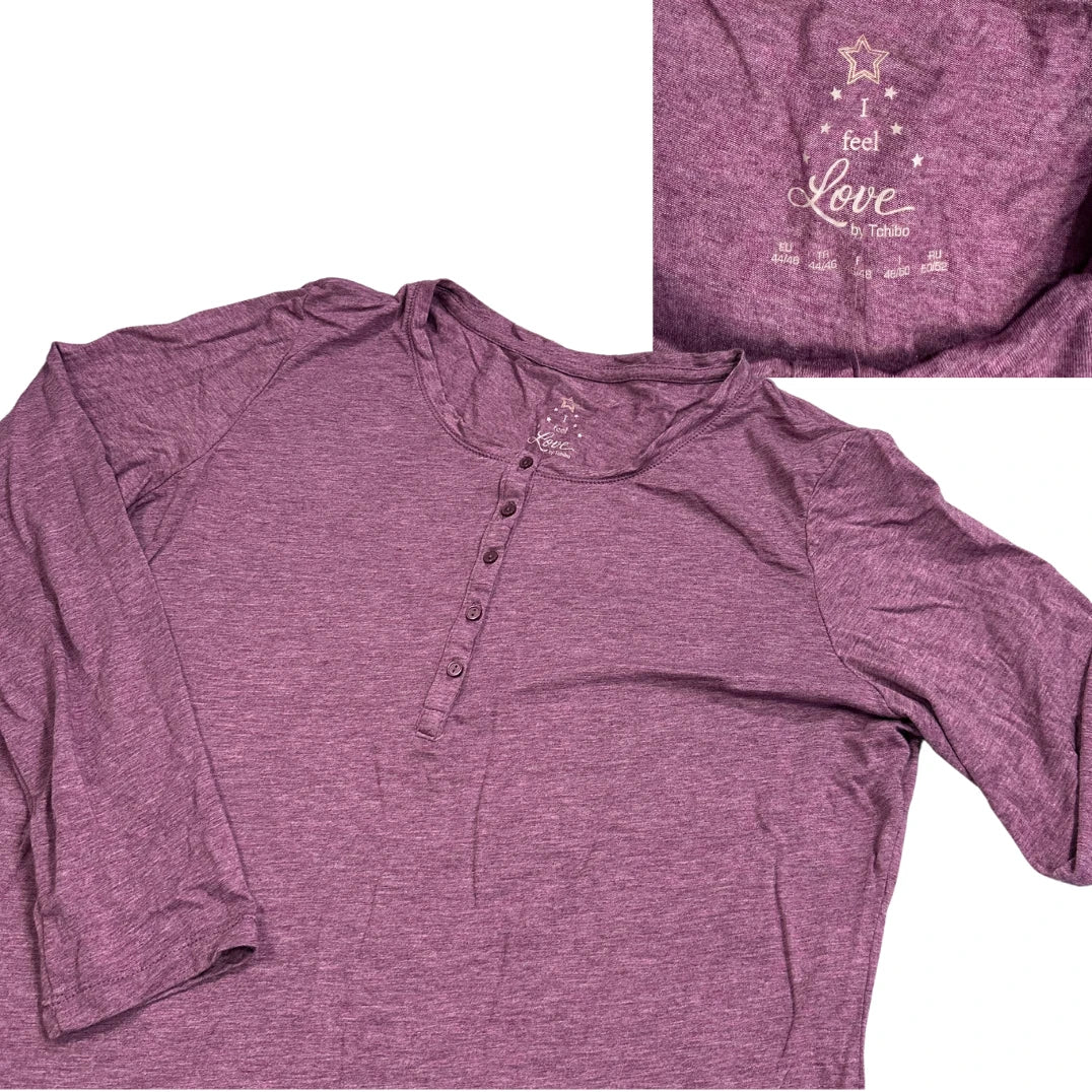 Tchibo® Heather Plum Long Sleeve Henley Top