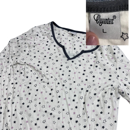 Queentex® White Star Print Long Sleeve Top(L)
