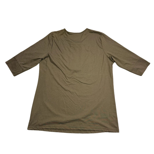 Olive Green Zip Neck 3/4 Sleeve Top