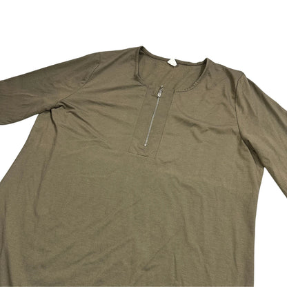 Olive Green Zip Neck 3/4 Sleeve Top