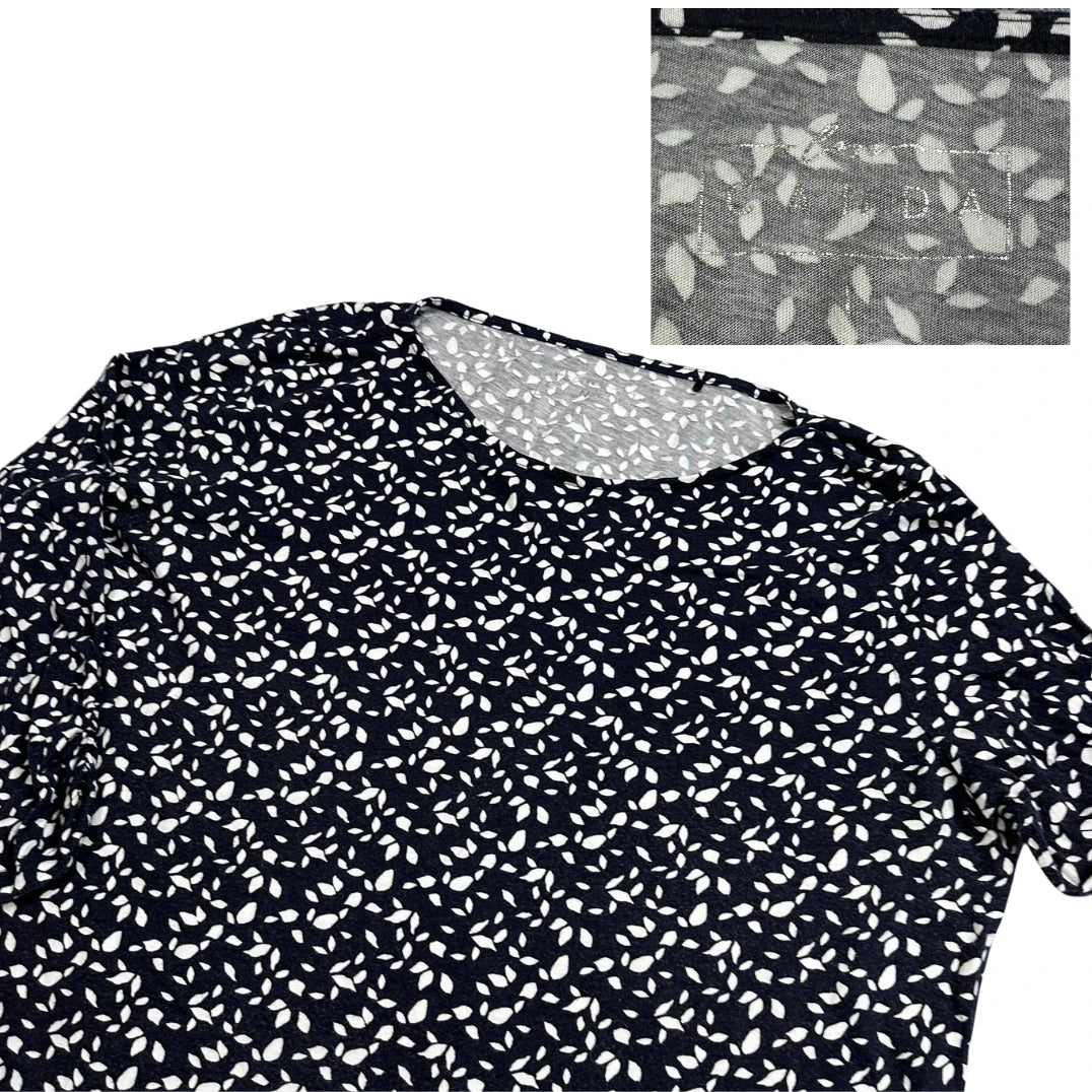 Navy Abstract Print Long Sleeve Top