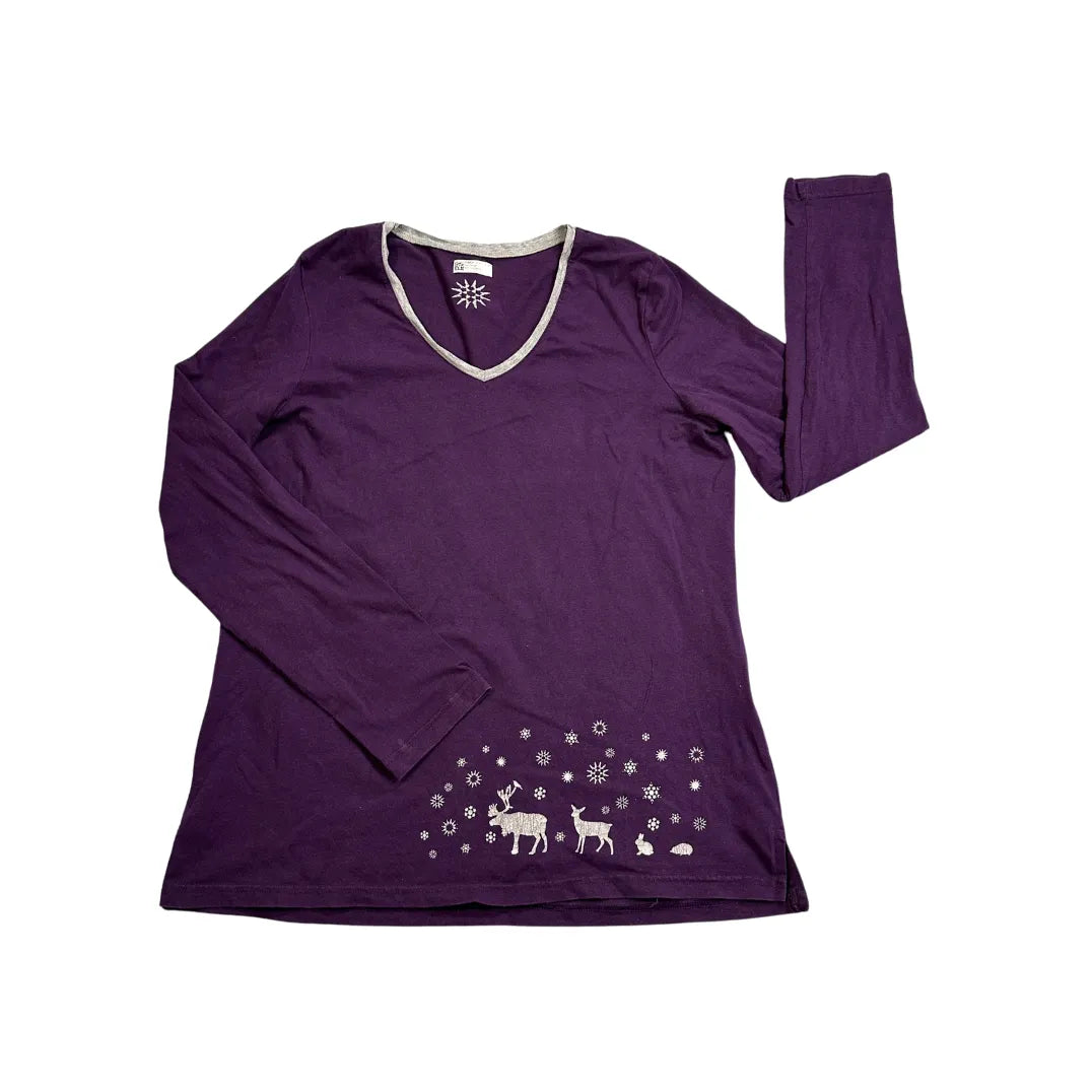 Purple Deer Print V-Neck Long Sleeve Top
