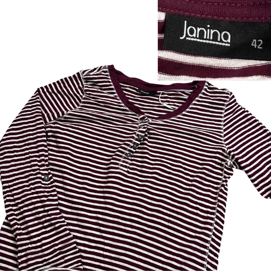 Janina® Burgundy Striped Long Sleeve Top