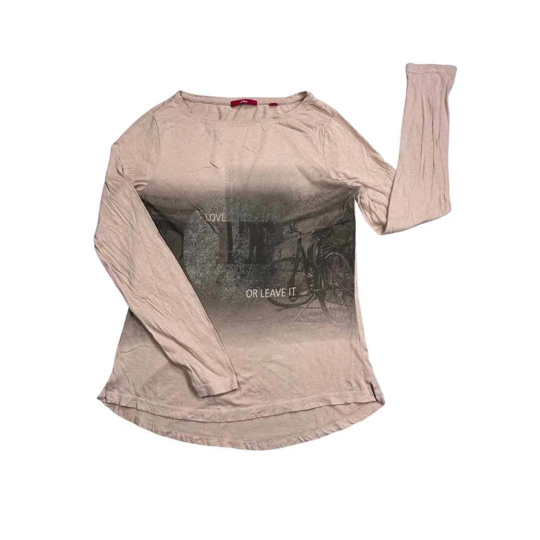 s.Oliver® Beige Graphic Long Sleeve Top