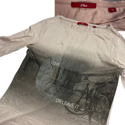 s.Oliver® Beige Graphic Long Sleeve Top