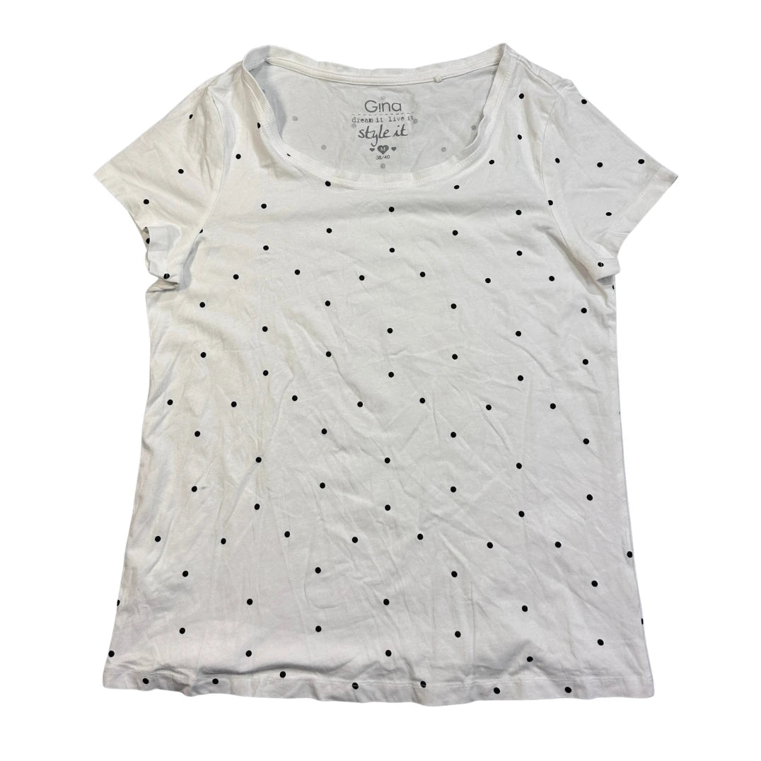 Gina® White Polka Dot Casual T-Shirt(M)