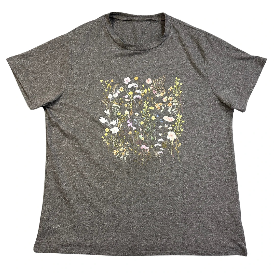 Grey Floral Graphic Casual T-Shirt