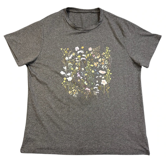 Grey Floral Graphic Casual T-Shirt