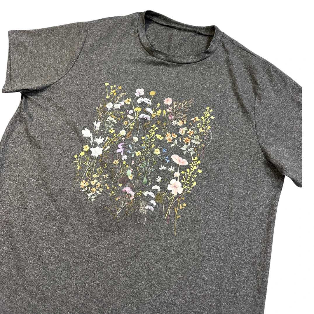 Grey Floral Graphic Casual T-Shirt