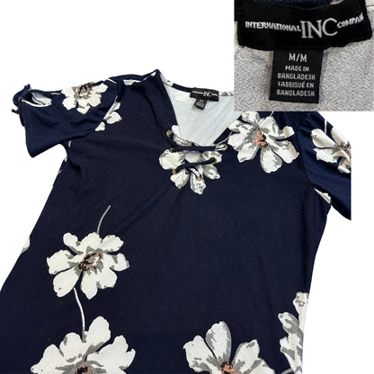 INC International Concepts® Navy Floral Lace-Up Top