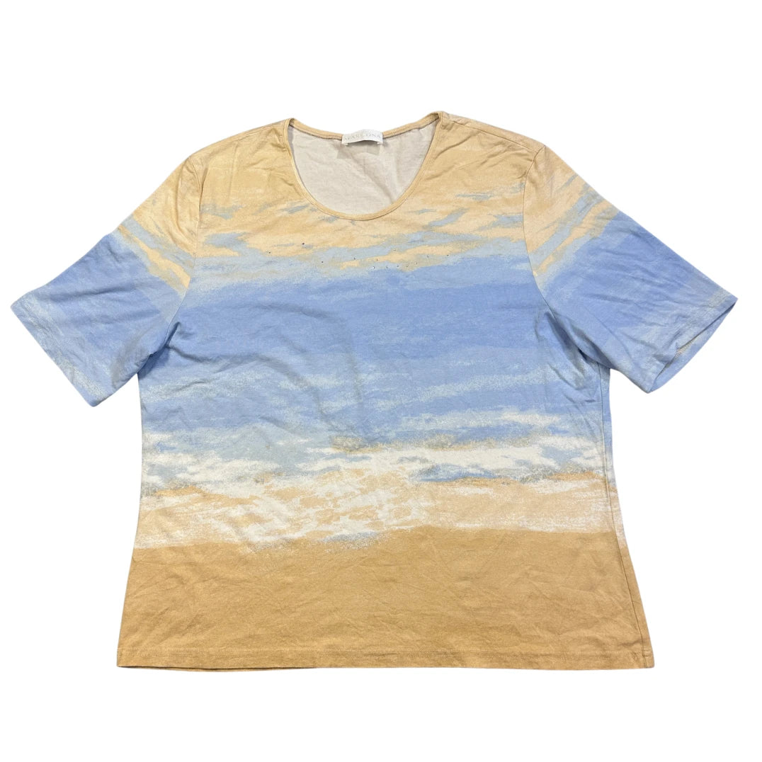 Mark Adam® Beige & Sky Blue Scenic Print Casual T-Shirt(L)