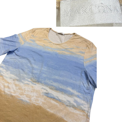 Mark Adam® Beige & Sky Blue Scenic Print Casual T-Shirt(L)