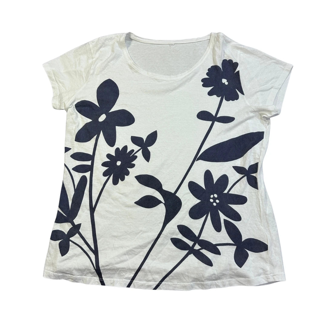 White Floral Print Casual T-Shirt(L)