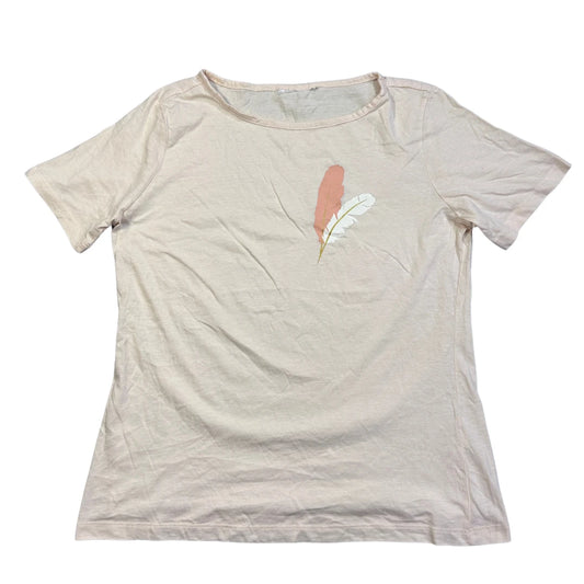 Cream Feather Print Casual T-Shirt(M)