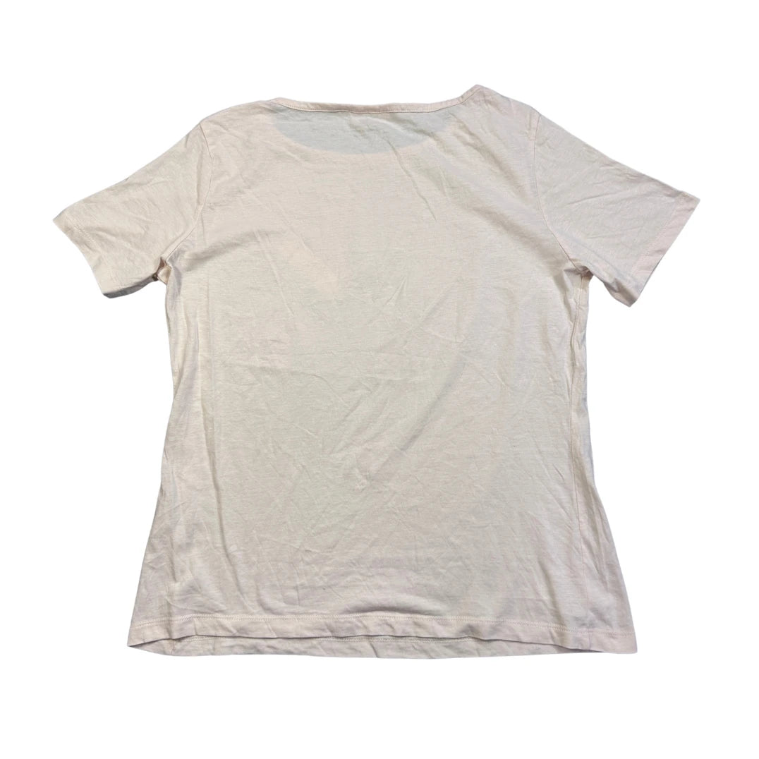Cream Feather Print Casual T-Shirt(M)