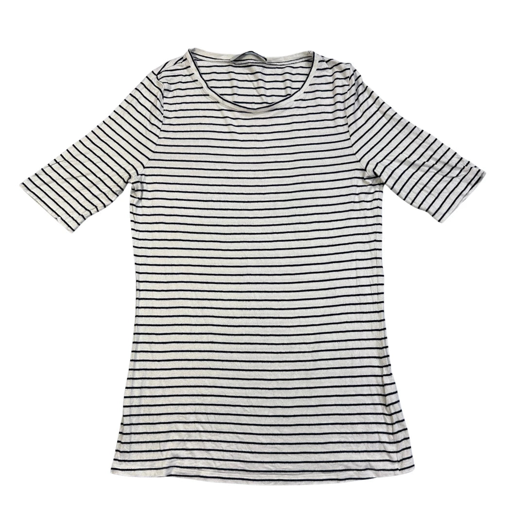 Oui® White & Black Striped Casual Top(M)