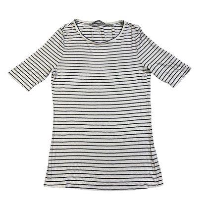 Oui® White & Black Striped Casual Top(M)