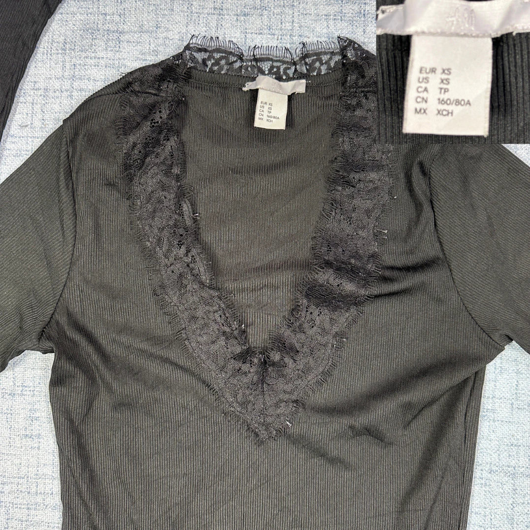 H&M® Lace Trim Ribbed Top-XS