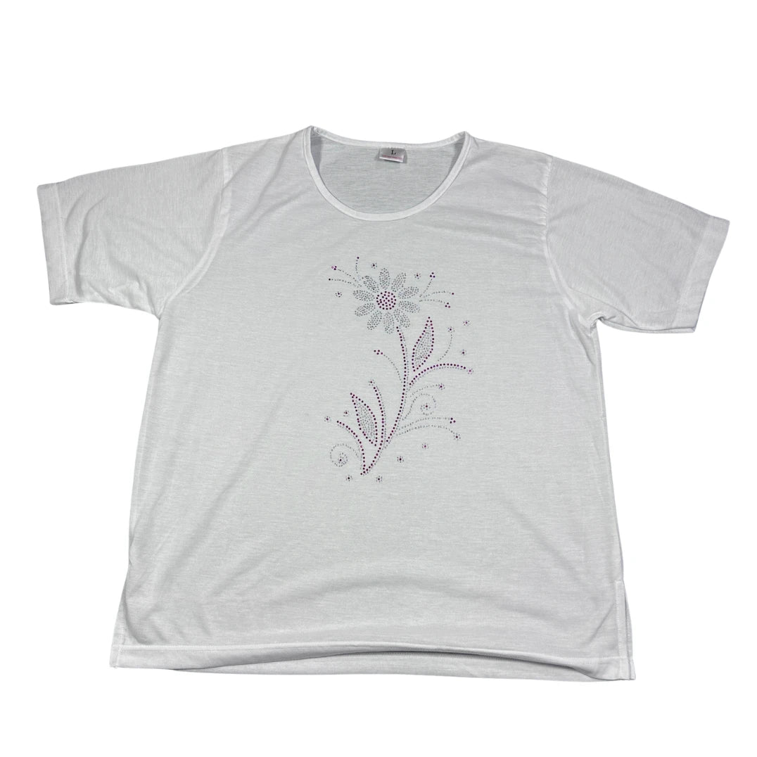 Floral Rhinestone Tee-L