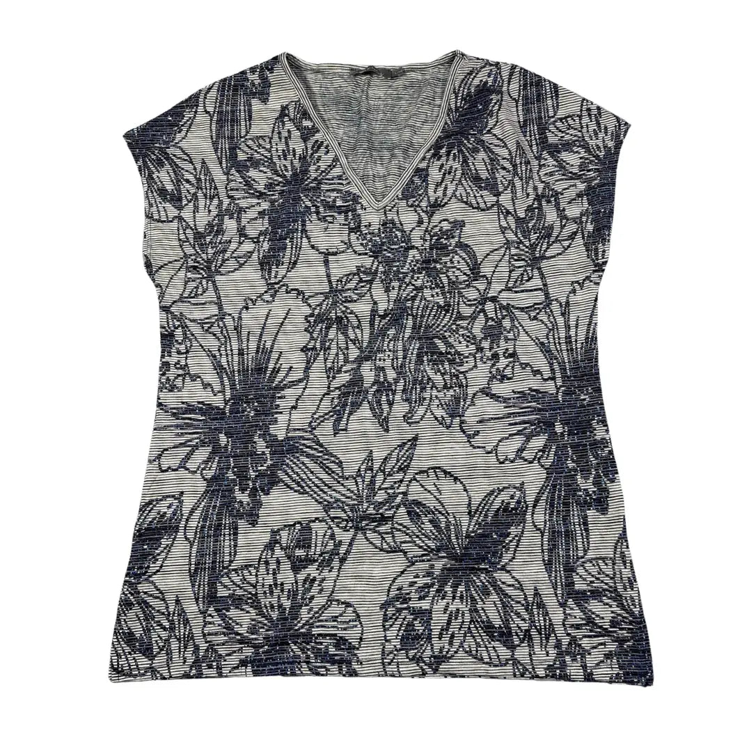 Geisha® White Floral Top Striped-L