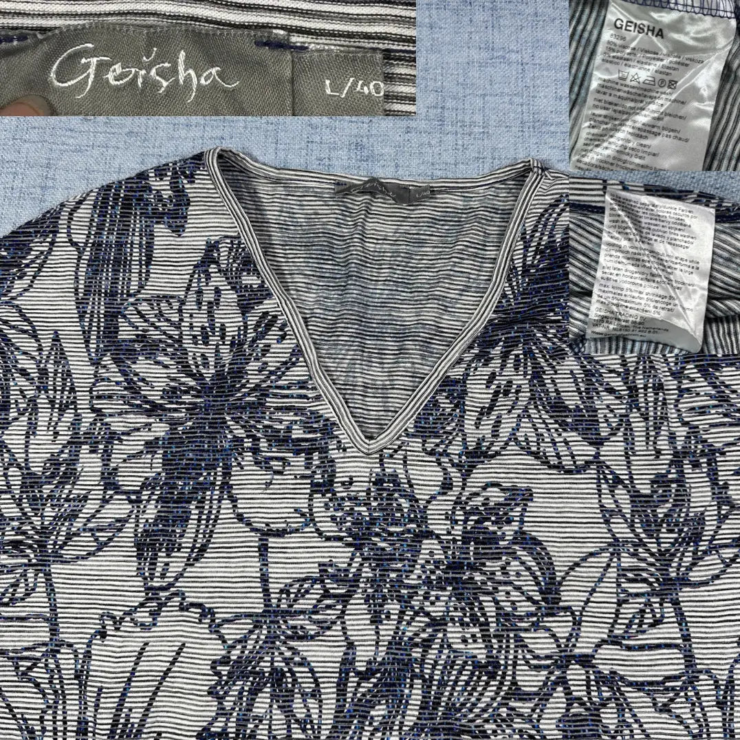 Geisha® White Floral Top Striped-L