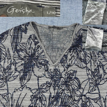 Geisha® White Floral Top Striped-L
