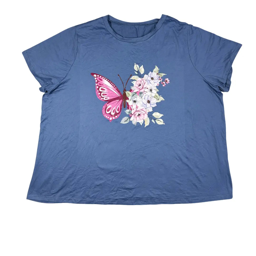 Shein Curve® Blue Graphic T Shirt-4XL