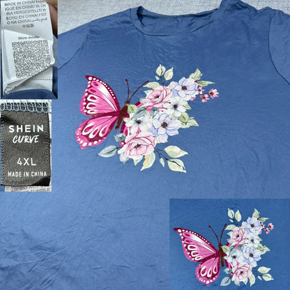 Shein Curve® Blue Graphic T Shirt-4XL