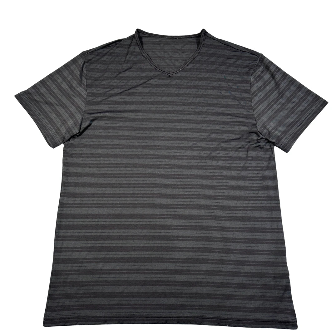 Unbranded Black Striped V-Neck Tee