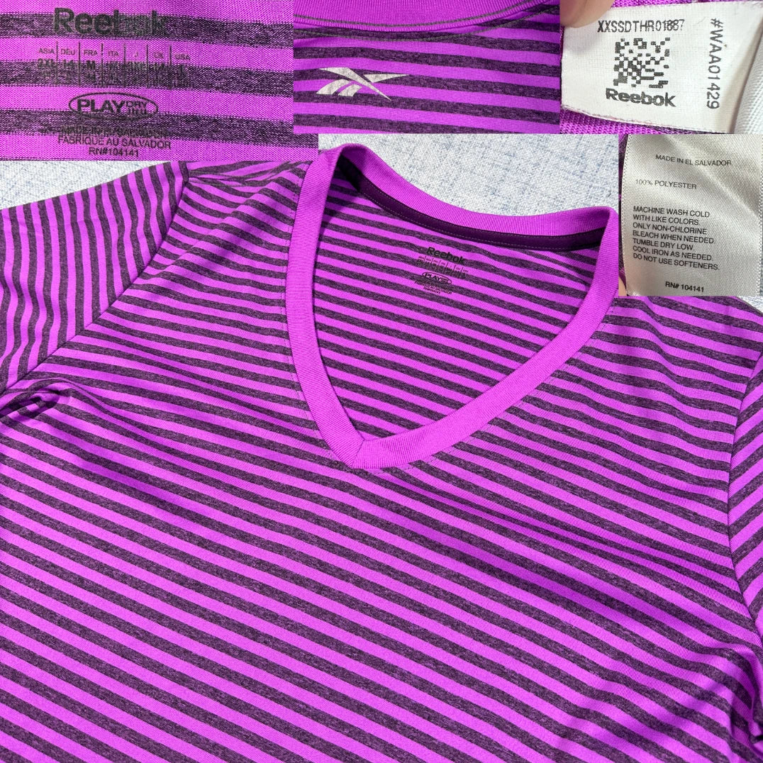 Reebok Purple Striped V-Neck Tee-L